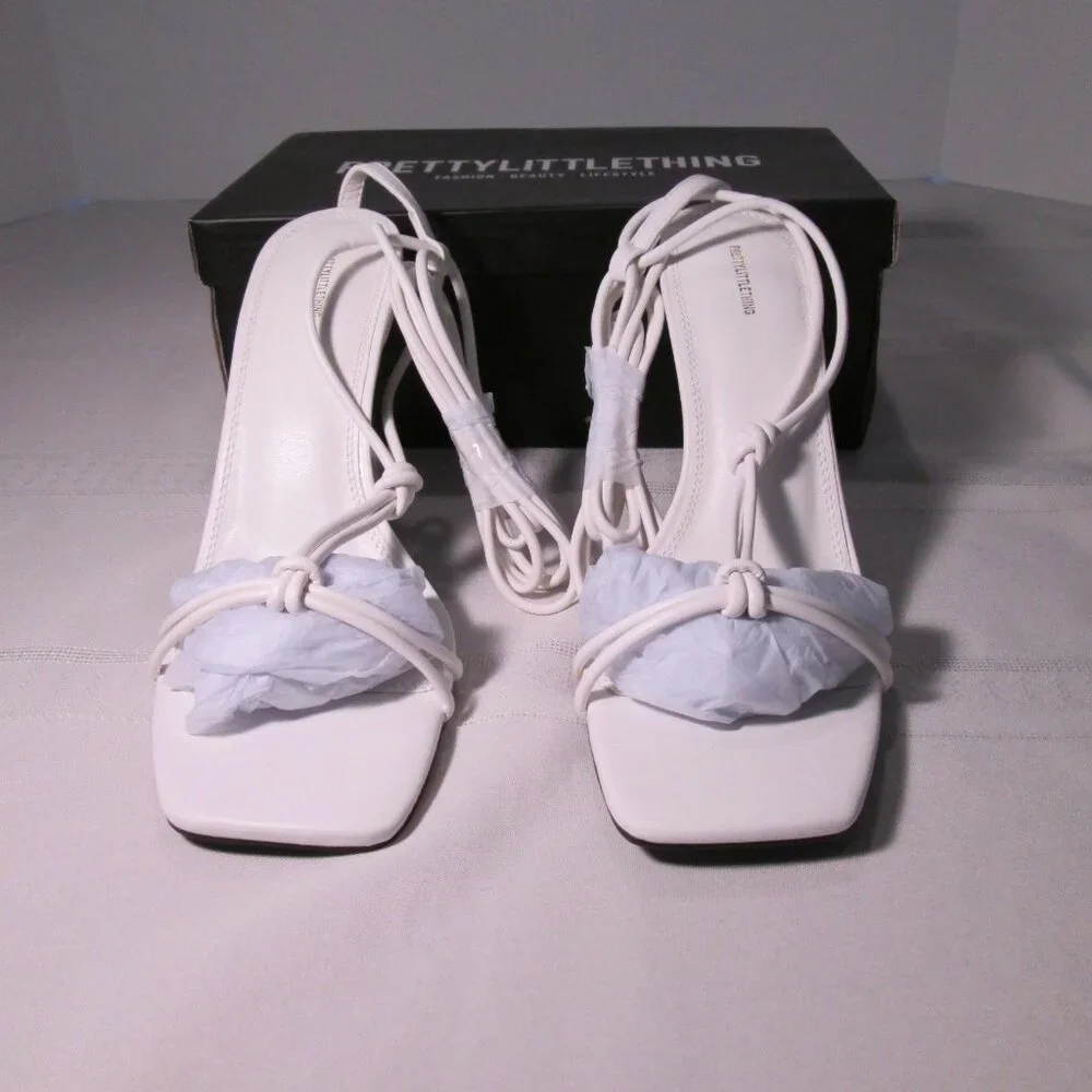 PrettyLittleThing Barely There Twisted Knot Lace Up Heeled Sandals Sz 7